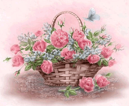 Disegno di fiori rosa in un cesto