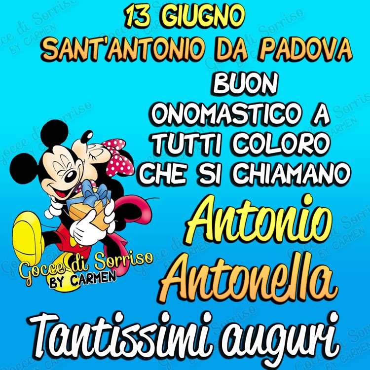 Topolino celebra il giorno di SantAntonio da Padova, augurando buon onomastico agli Antonio e Antonella