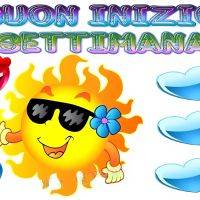 Sole sorridente con occhiali da sole e cuori blu