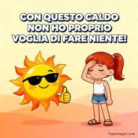 Sole con occhiali da sole fa pollice in su; ragazza accaldata e sudata si tiene la fronte nel deserto
