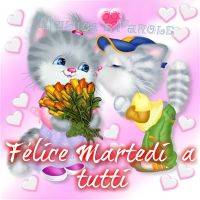 Due gattini teneri con cuori e fiori