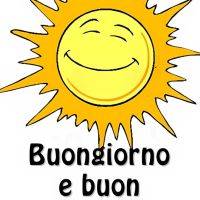 Un sole sorridente con scritto: Buongiorno e buon mercoledì!